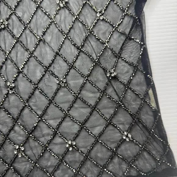 Free People Disco Nights Mesh Beaded Top Black Sheer Rhinestone Festival Unisex - Picture 16 of 16